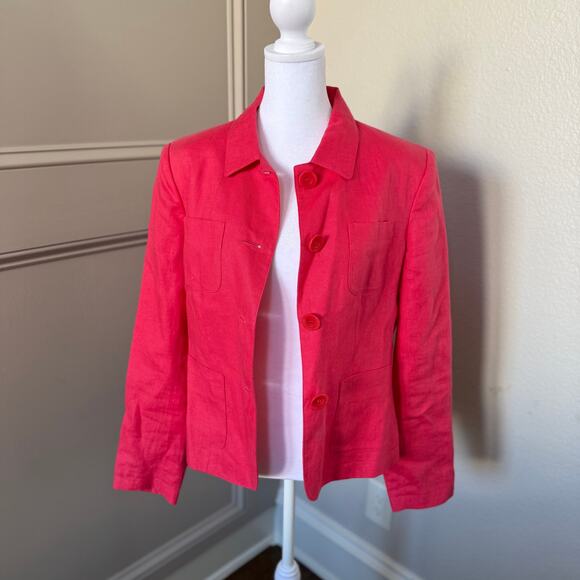 Talbots Irish linen Button Down Jacket Women’s Size 8 Dark Pink Blazer - Picture 5 of 7
